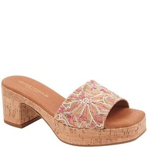 Pre loved/ Worn Once Andre Assous Cypress Floral Embroidered Cork Platform- 7.5